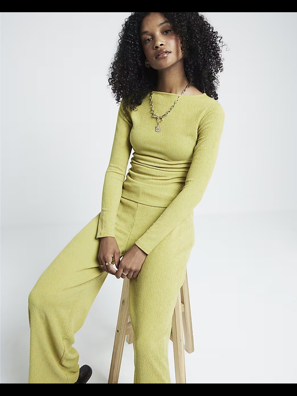 NWOT River Island Lime Ribbed Wide-Leg Knit Pants